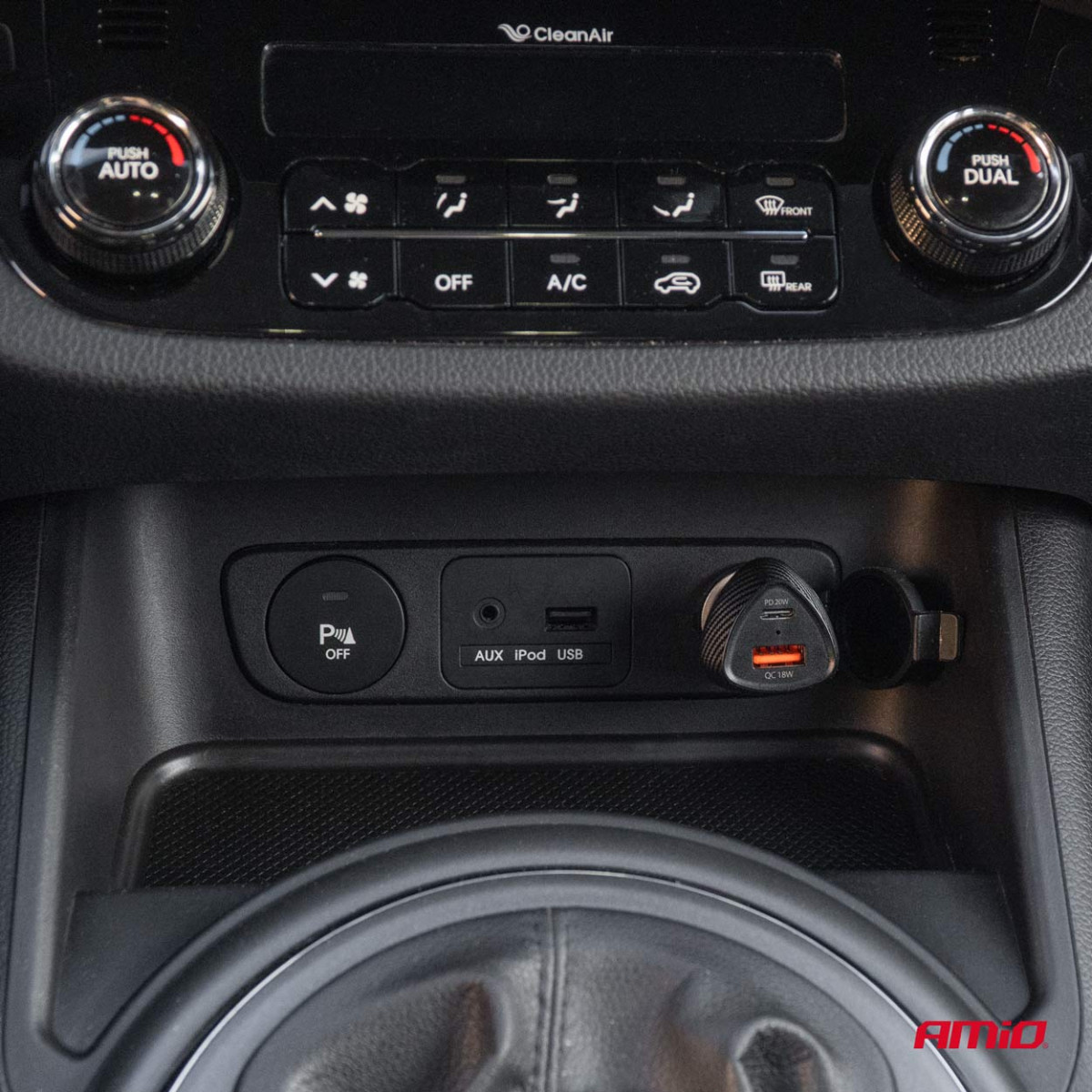 Automobilinis įkroviklis QC+PD 38W USB-A + USB-C AMIO-04283