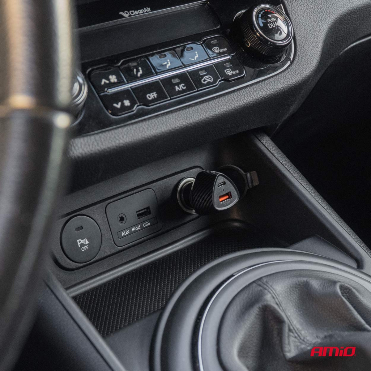 Automobilinis įkroviklis QC+PD 38W USB-A + USB-C AMIO-04283