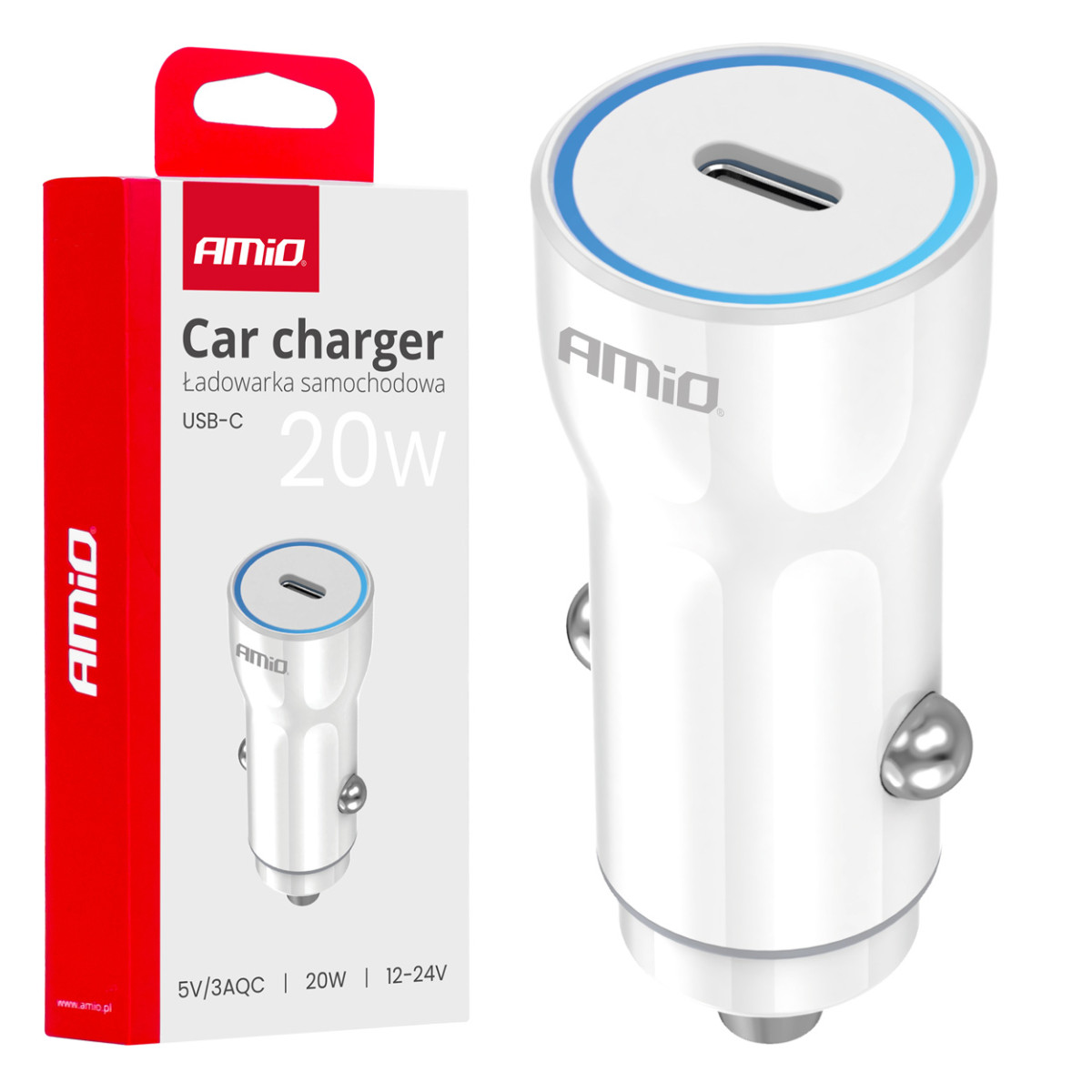 Automobilinis įkroviklis USB-C 20W 12/24V AMiO-03880