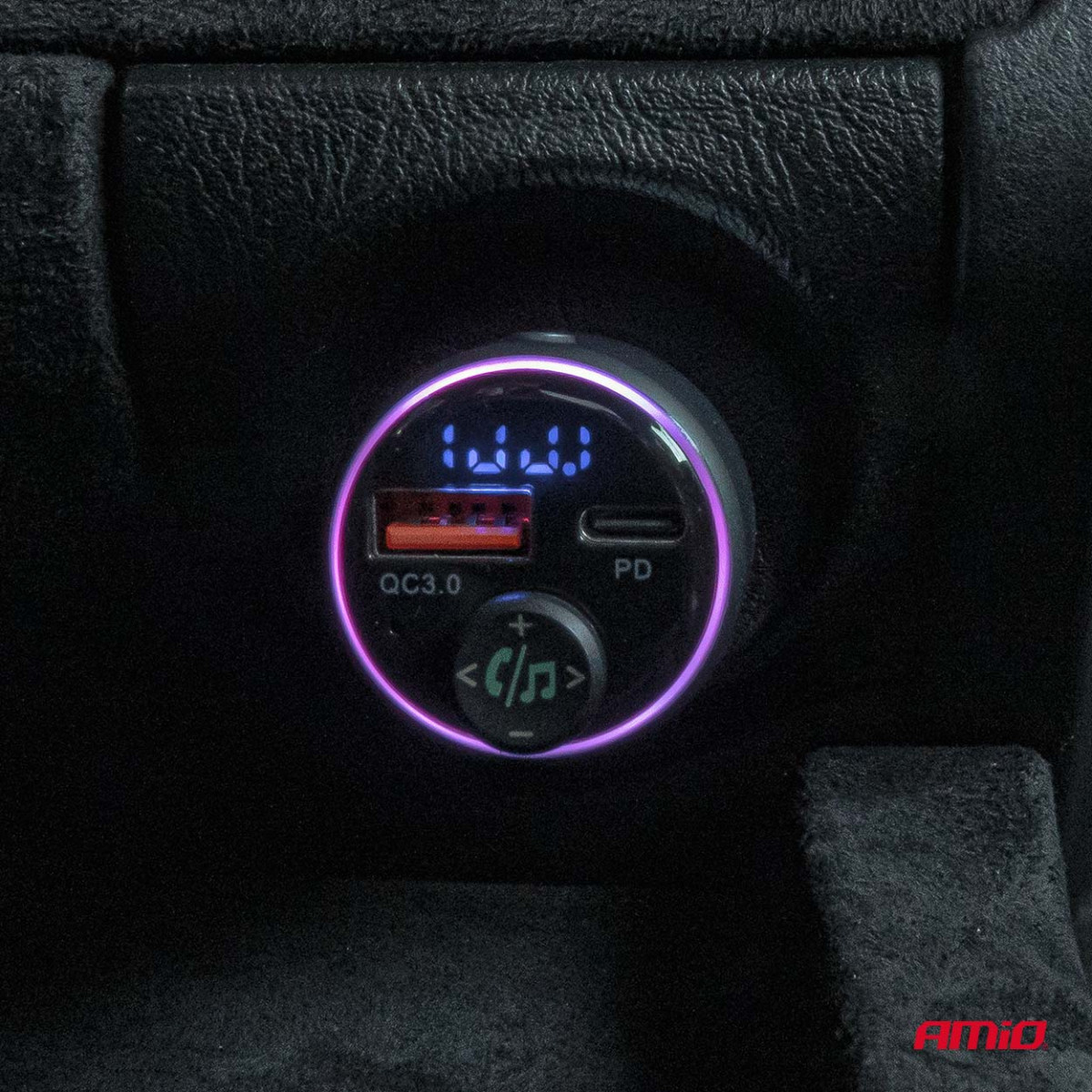 Automobilinis FM siųstuvas, 1×USB-A 1×USB-C 12V 24V AMIO-04655