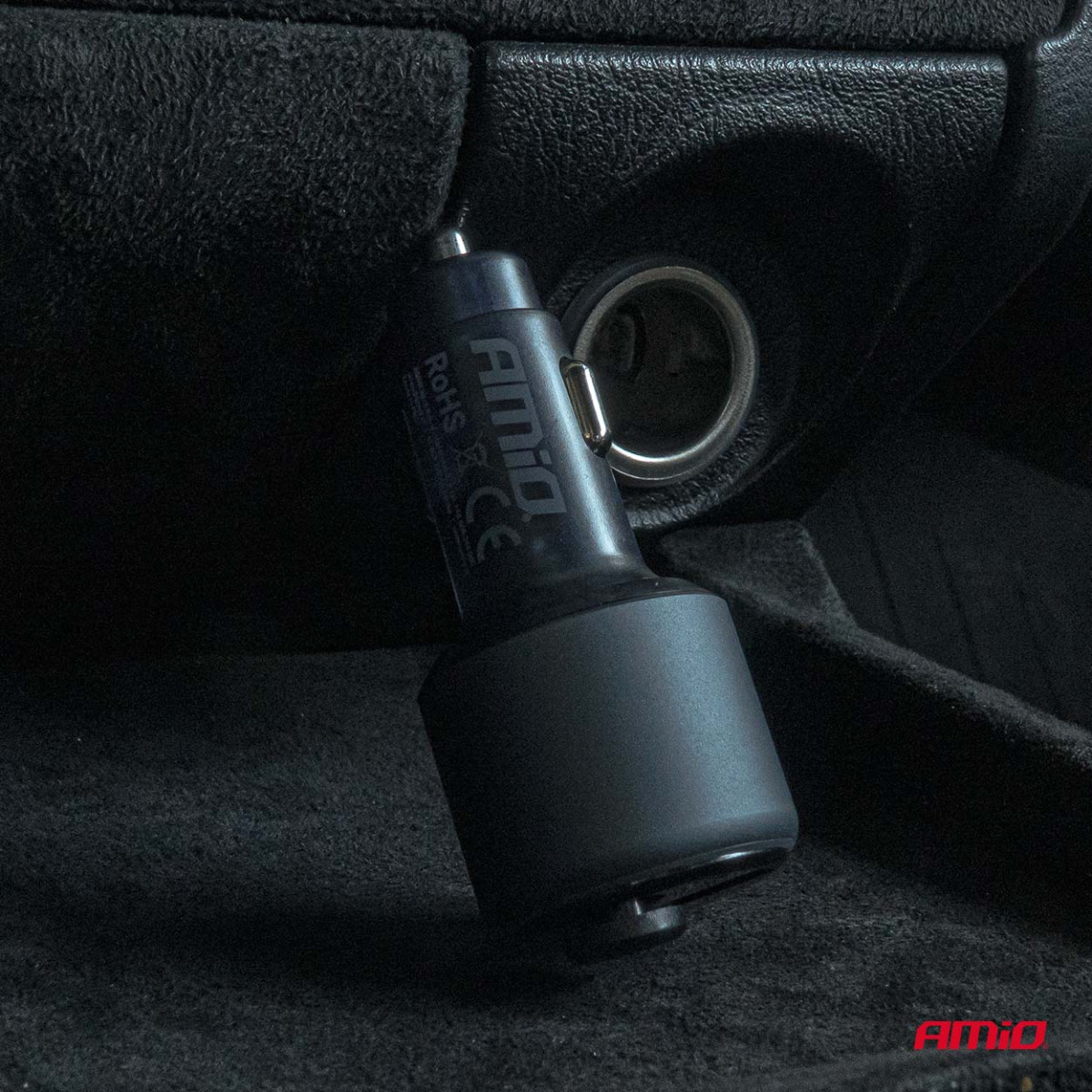 Automobilinis FM siųstuvas, 1×USB-A 1×USB-C 12V 24V AMIO-04655