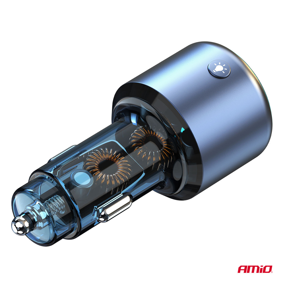 Automobilinis FM siųstuvas, 1×USB-A 1×USB-C 12V 24V AMIO-04655