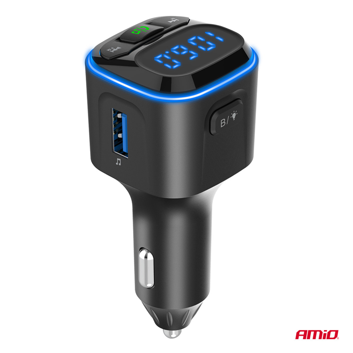 Automobilinis FM siųstuvas, 1×USB-A 2×USB-C 12V 24V AMIO-04651
