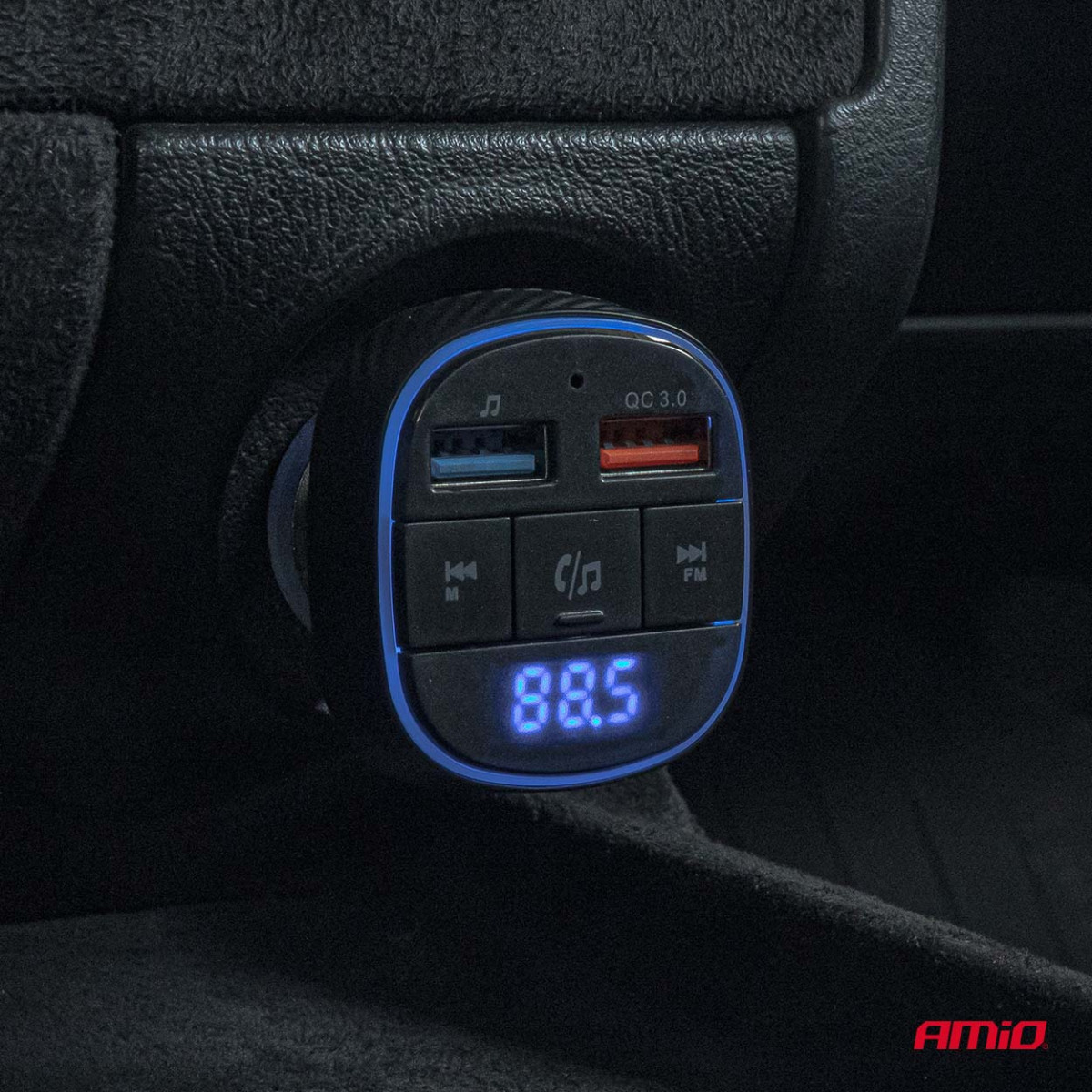 Automobilinis FM siųstuvas, 2×USB-A 12V 24V AMIO-04648