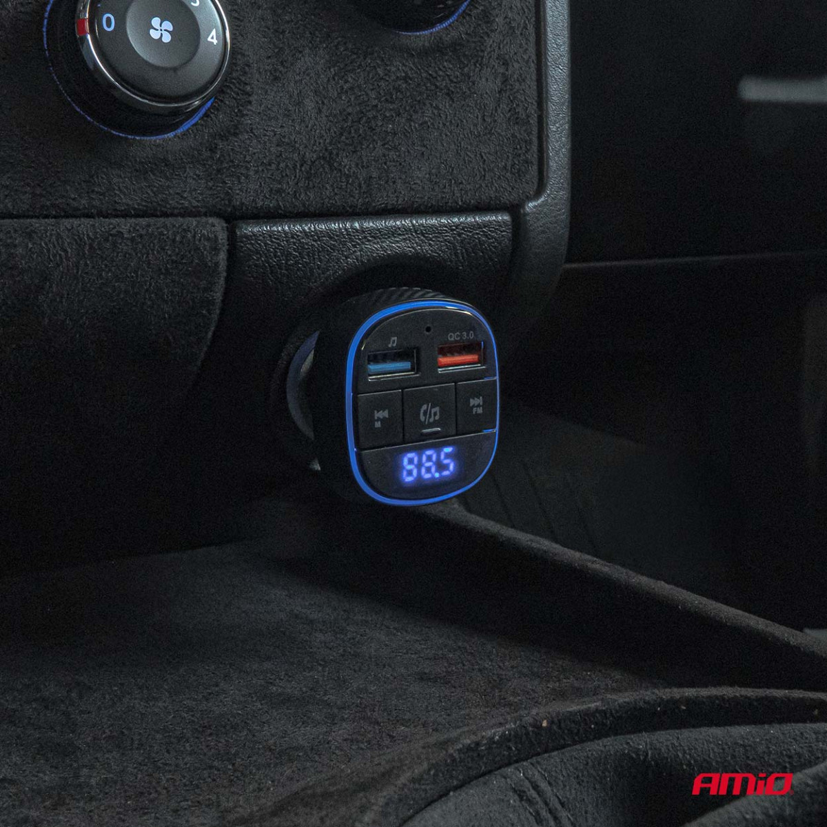 Automobilinis FM siųstuvas, 2×USB-A 12V 24V AMIO-04648