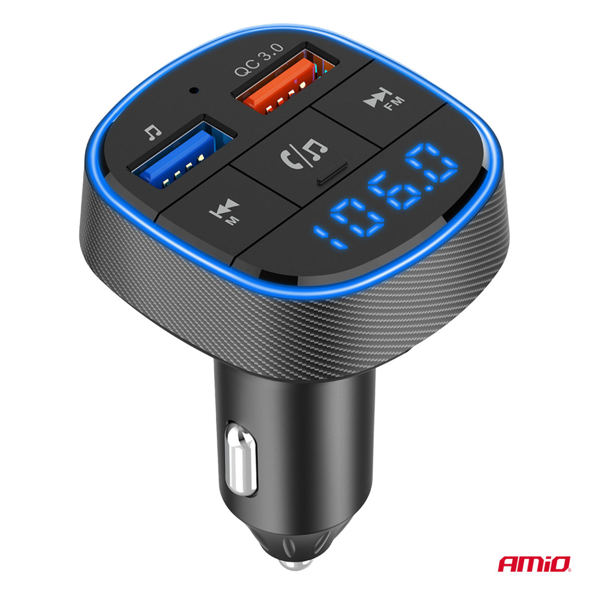 Automobilinis FM siųstuvas, 2×USB-A 12V 24V AMIO-04648