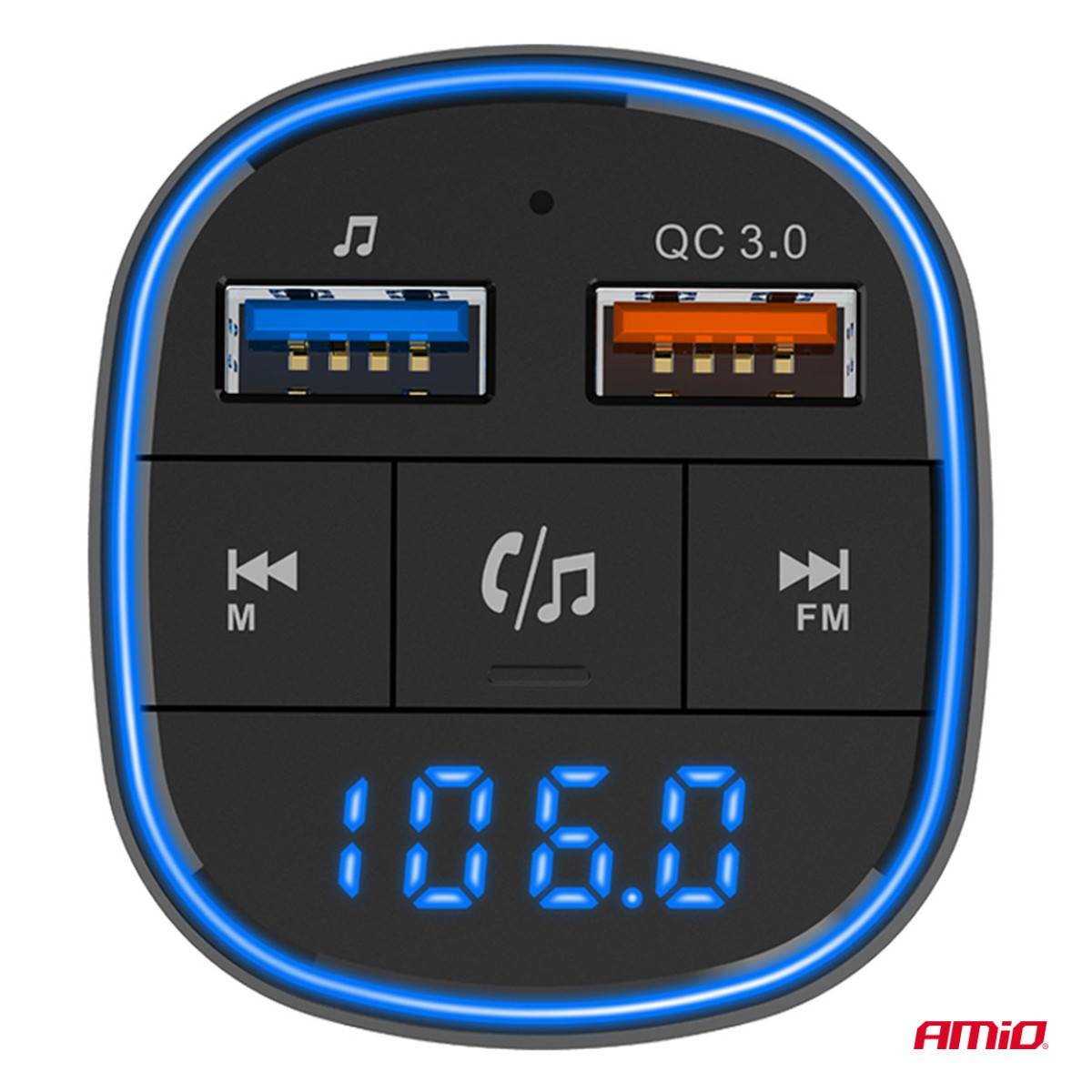 Automobilinis FM siųstuvas, 2×USB-A 12V 24V AMIO-04648