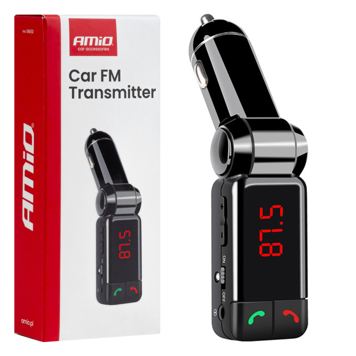 Automobilinis FM siųstuvas, 2×USB-A 12V 24V AMIO-04650
