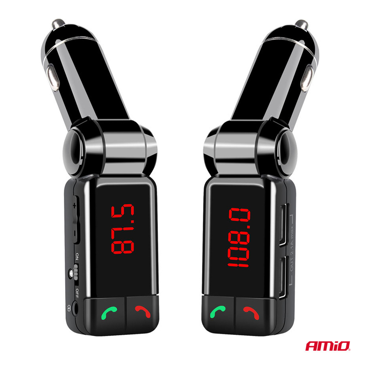 Automobilinis FM siųstuvas, 2×USB-A 12V 24V AMIO-04650