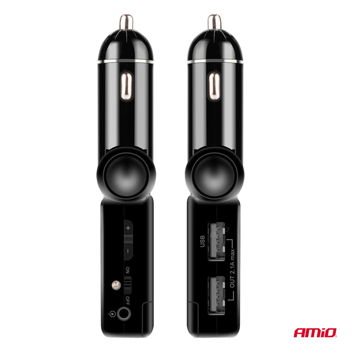 Automobilinis FM siųstuvas, 2×USB-A 12V 24V AMIO-04650