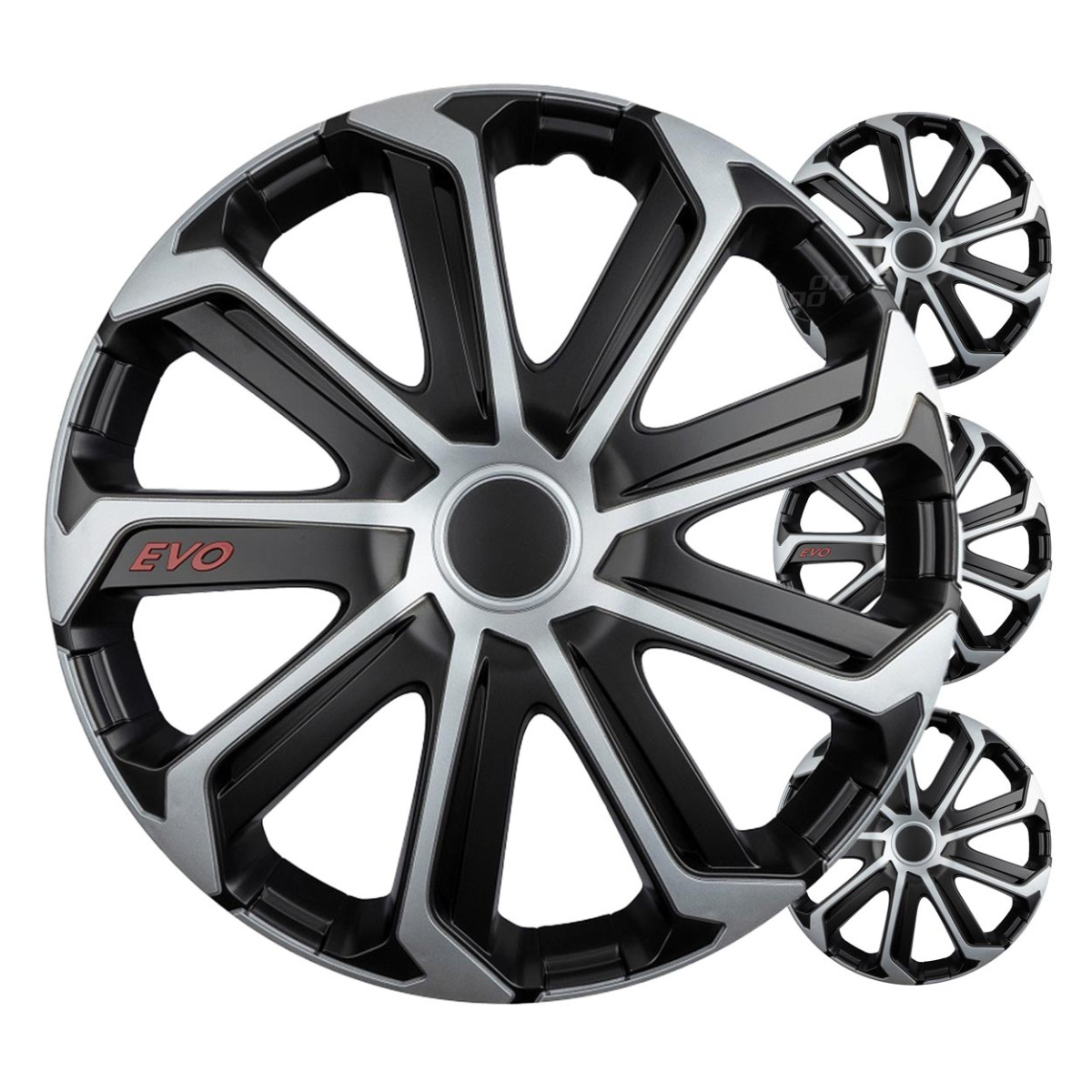 Ratų gaubtai 4 vnt. EVO, juodi ir sidabriniai 14"