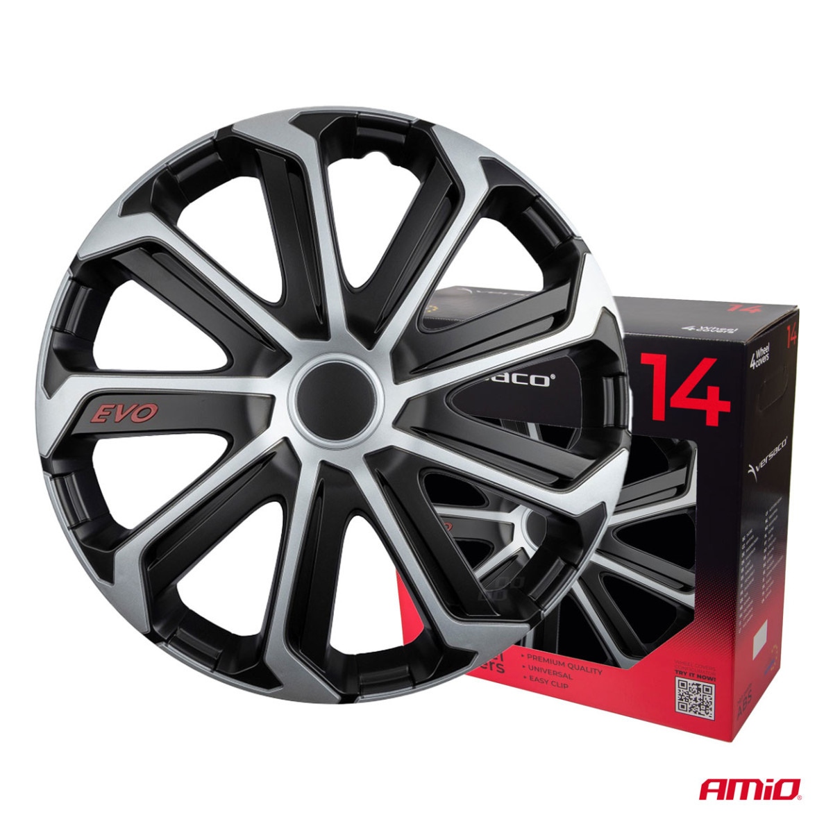 Ratų gaubtai 4 vnt. EVO, juodi ir sidabriniai 14"