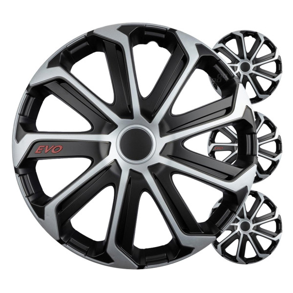Ratų gaubtai 4 vnt. EVO, juodi ir sidabriniai 16"
