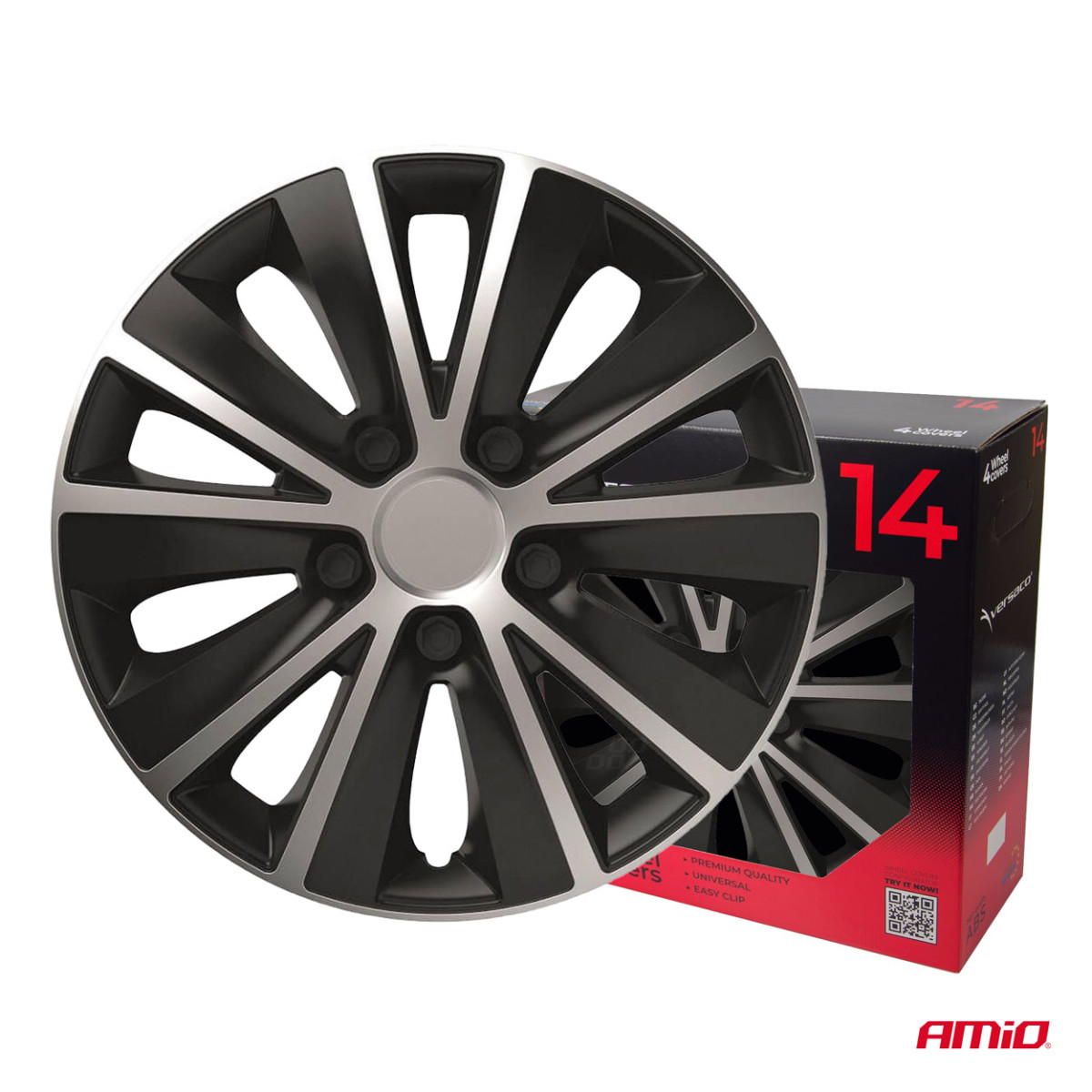 Ratų gaubtai 4 vnt. Rapide, juodi ir sidabriniai 14"