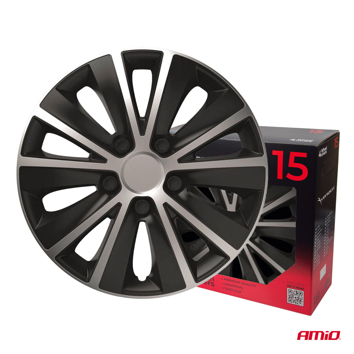 Ratų gaubtai 4 vnt. Rapide, juodi ir sidabriniai 15"