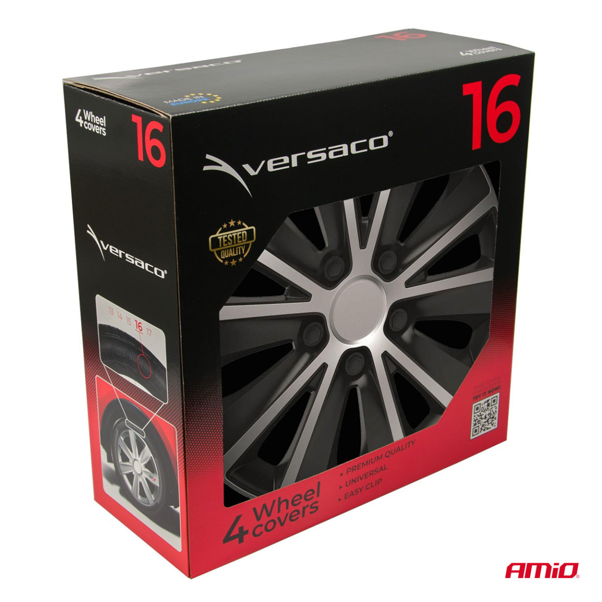 Ratų gaubtai 4 vnt. Rapide, juodi ir sidabriniai 16"