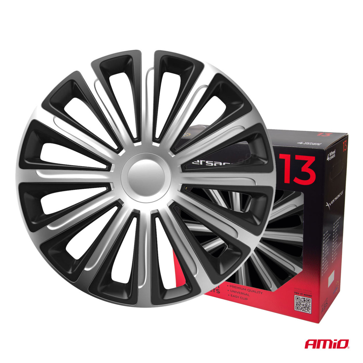 Ratų gaubtai 4 vnt. Trend, juodi ir sidabriniai 13"