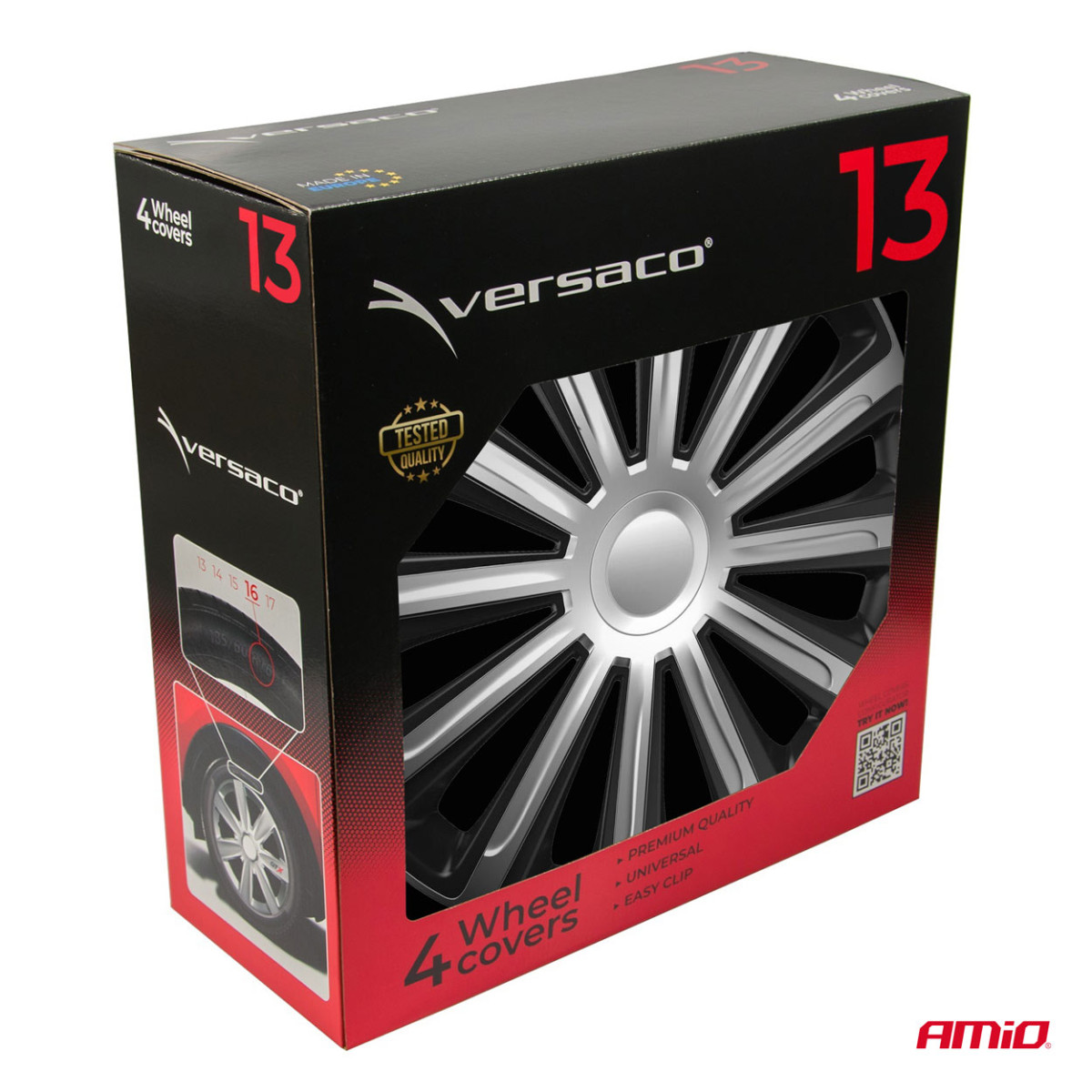 Ratų gaubtai 4 vnt. Trend, juodi ir sidabriniai 13"