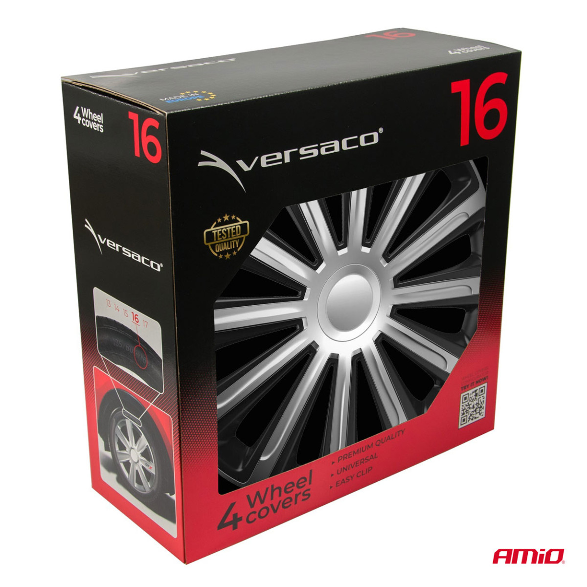 Ratų gaubtai 4 vnt. Trend, juodi ir sidabriniai 16"