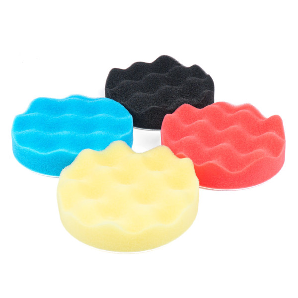 Poliravimo kempinių rinkinys su „velcro“ tvirtinimu, 4 vnt., 125 mm AMIO-03710