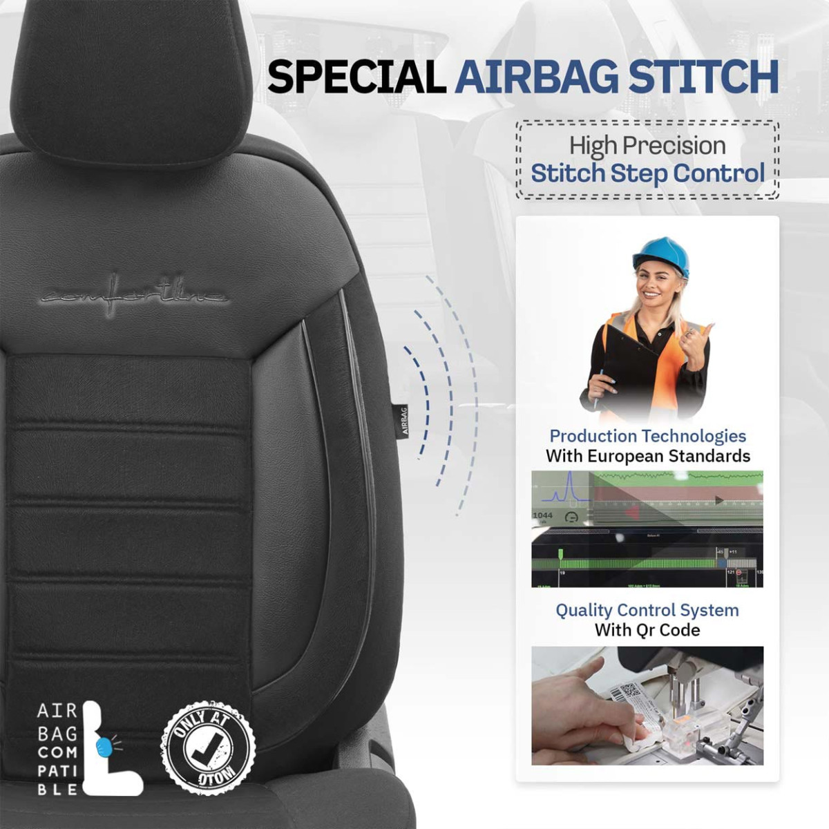 Universalūs sėdynių užvalkalai OTOM, COMFORTLINE - juoda