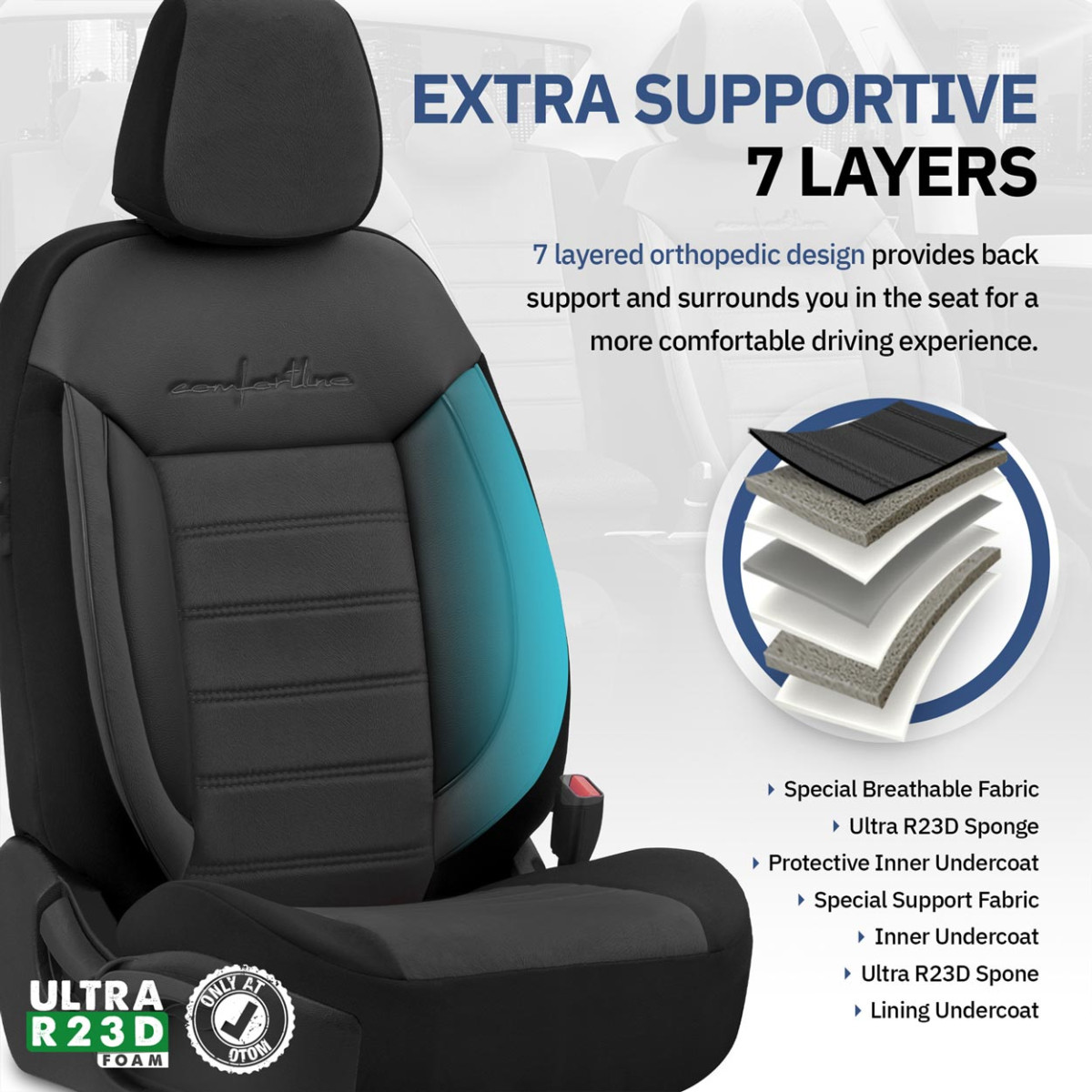 Universalūs sėdynių užvalkalai OTOM, COMFORTLINE - juoda