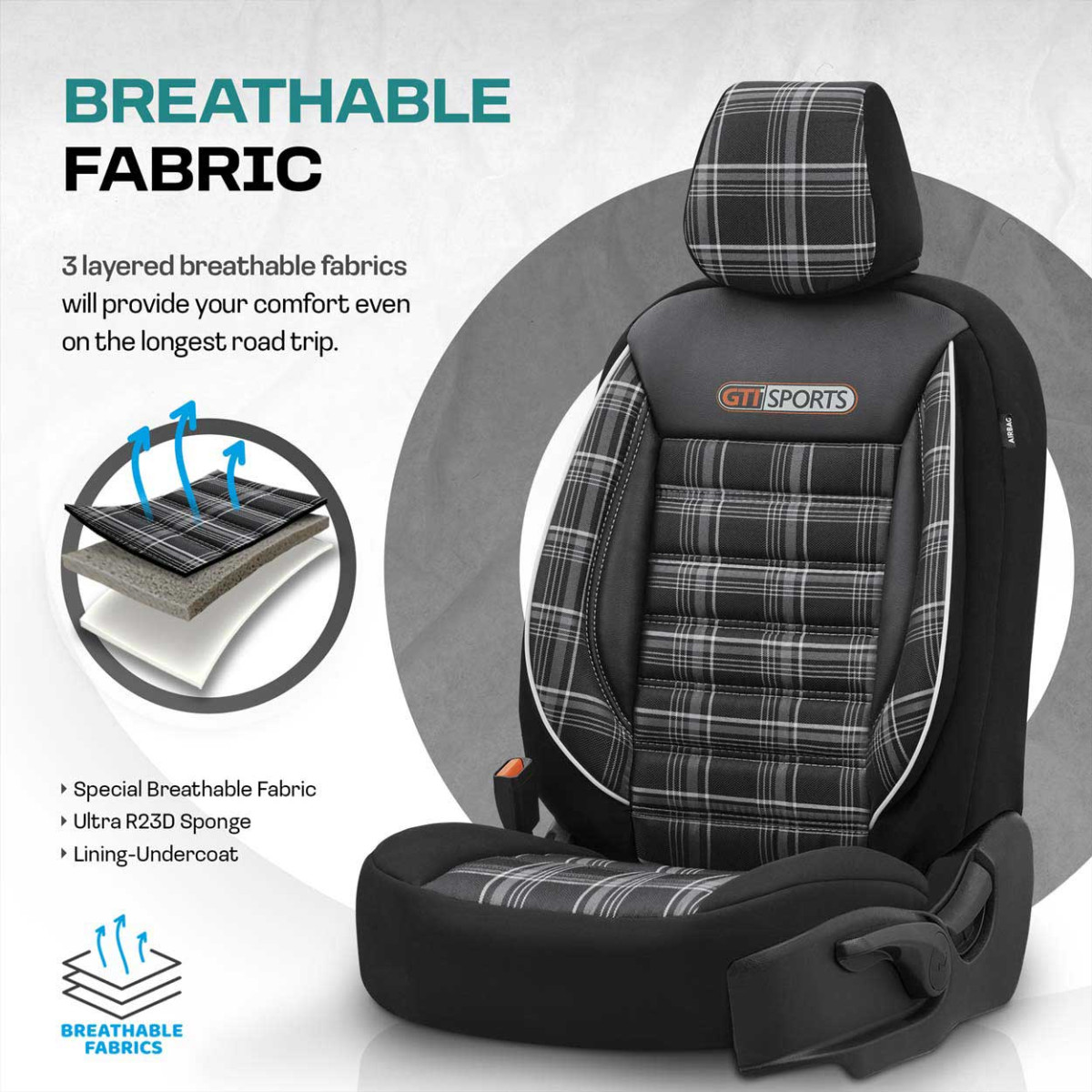 Universalūs sėdynių užvalkalai OTOM, GTI SPORT - juoda / pilka