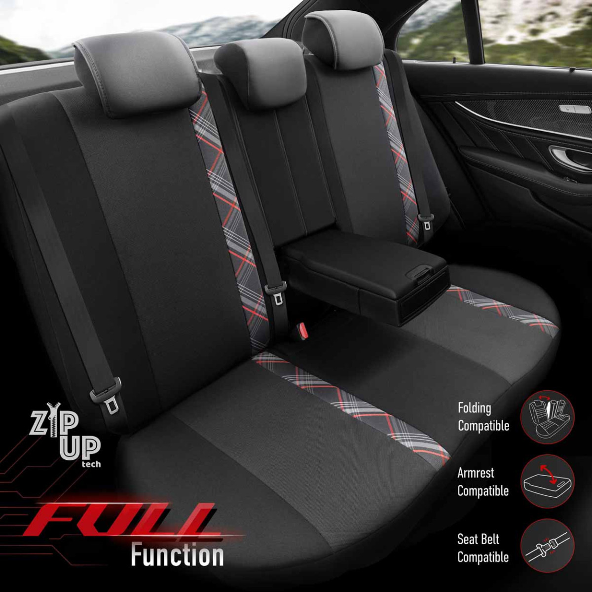 Universalūs sėdynių užvalkalai OTOM, HORIZON - juoda / raudona