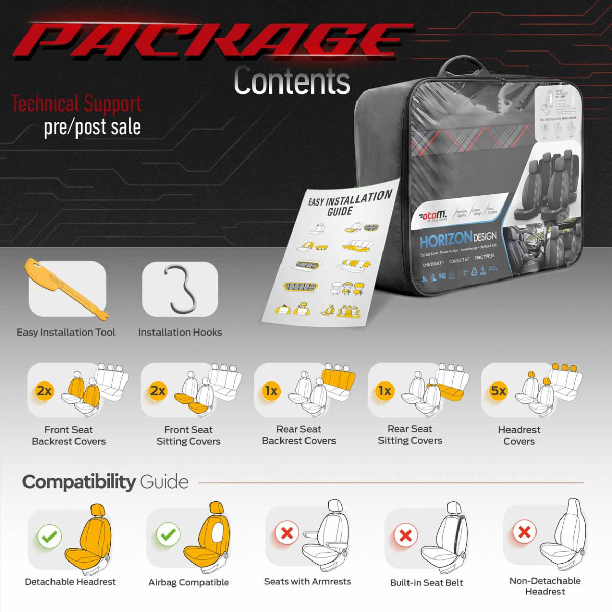 Universalūs sėdynių užvalkalai OTOM, HORIZON - juoda / raudona