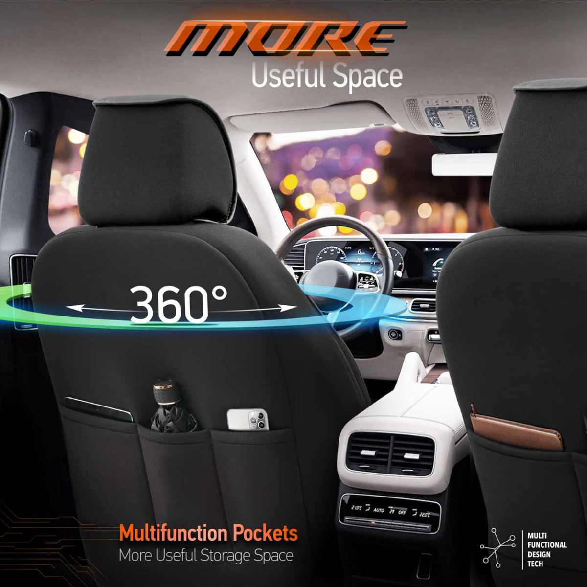 Universalūs sėdynių užvalkalai OTOM, HORIZON - juoda / oranžinė