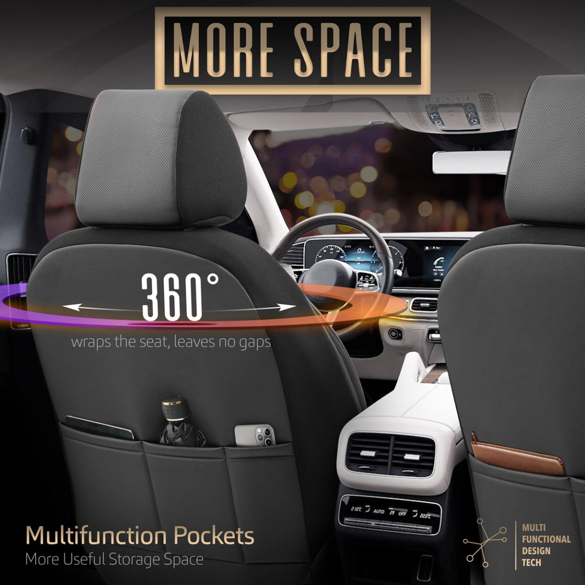 Universalūs sėdynių užvalkalai OTOM, INSPIRE - juoda, eko oda