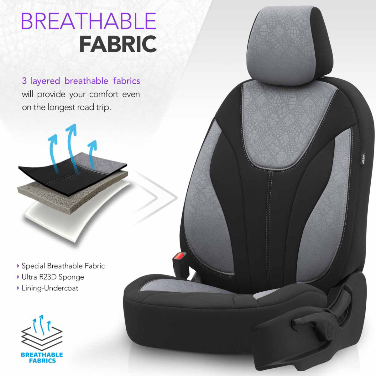 Universalūs sėdynių užvalkalai OTOM, RUBY - pilka / juoda