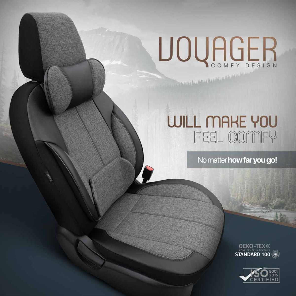 Universalūs sėdynių užvalkalai OTOM, VOYAGER - tamsiai pilka