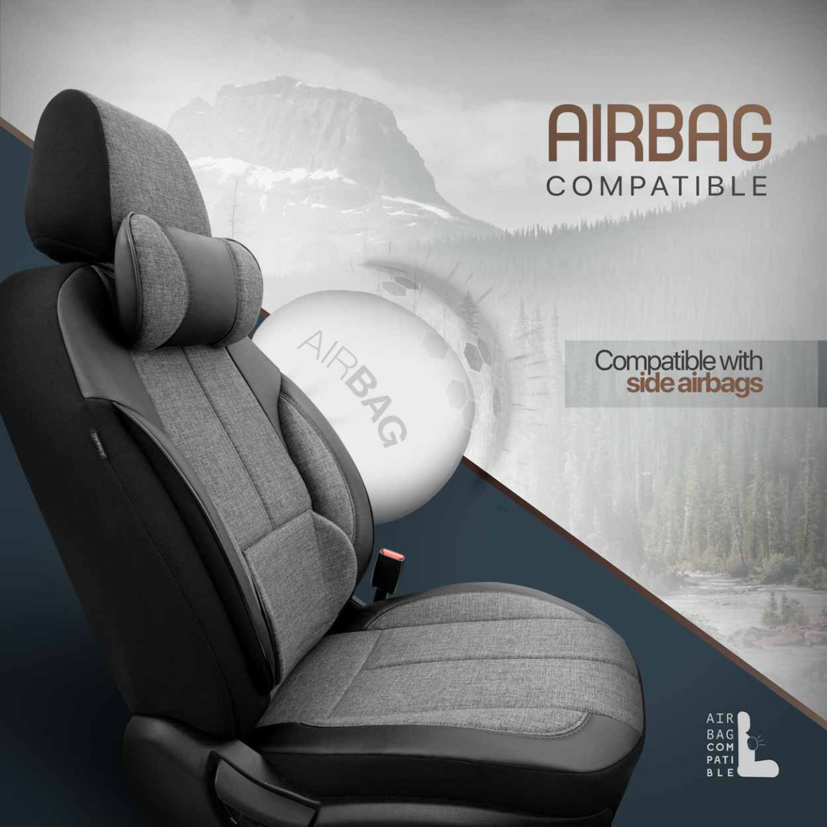 Universalūs sėdynių užvalkalai OTOM, VOYAGER - tamsiai pilka