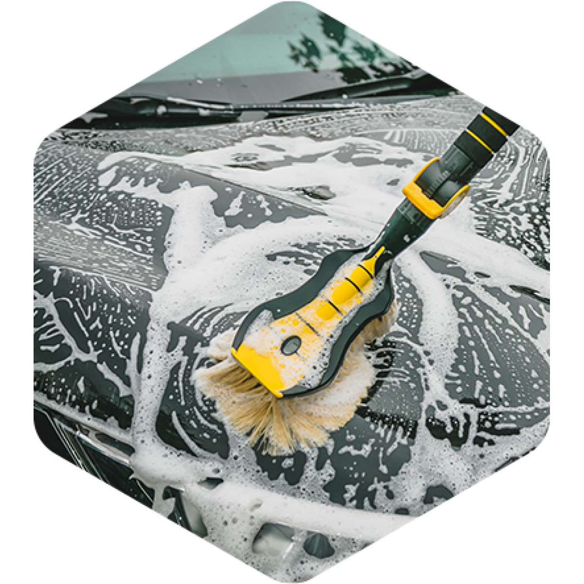 Automobilio plovimo šepetys „Nice Touch“ Premium su vandens purškimo antgaliu, minkštas, geltoni šeriai, 54 cm