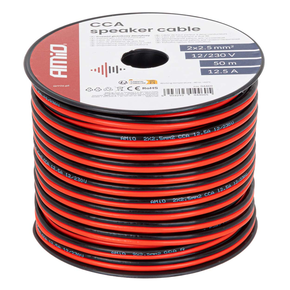 Dvejų gyslų CCA kabelis, 2x2.5mm² 50m 12.5A AMIO-04460