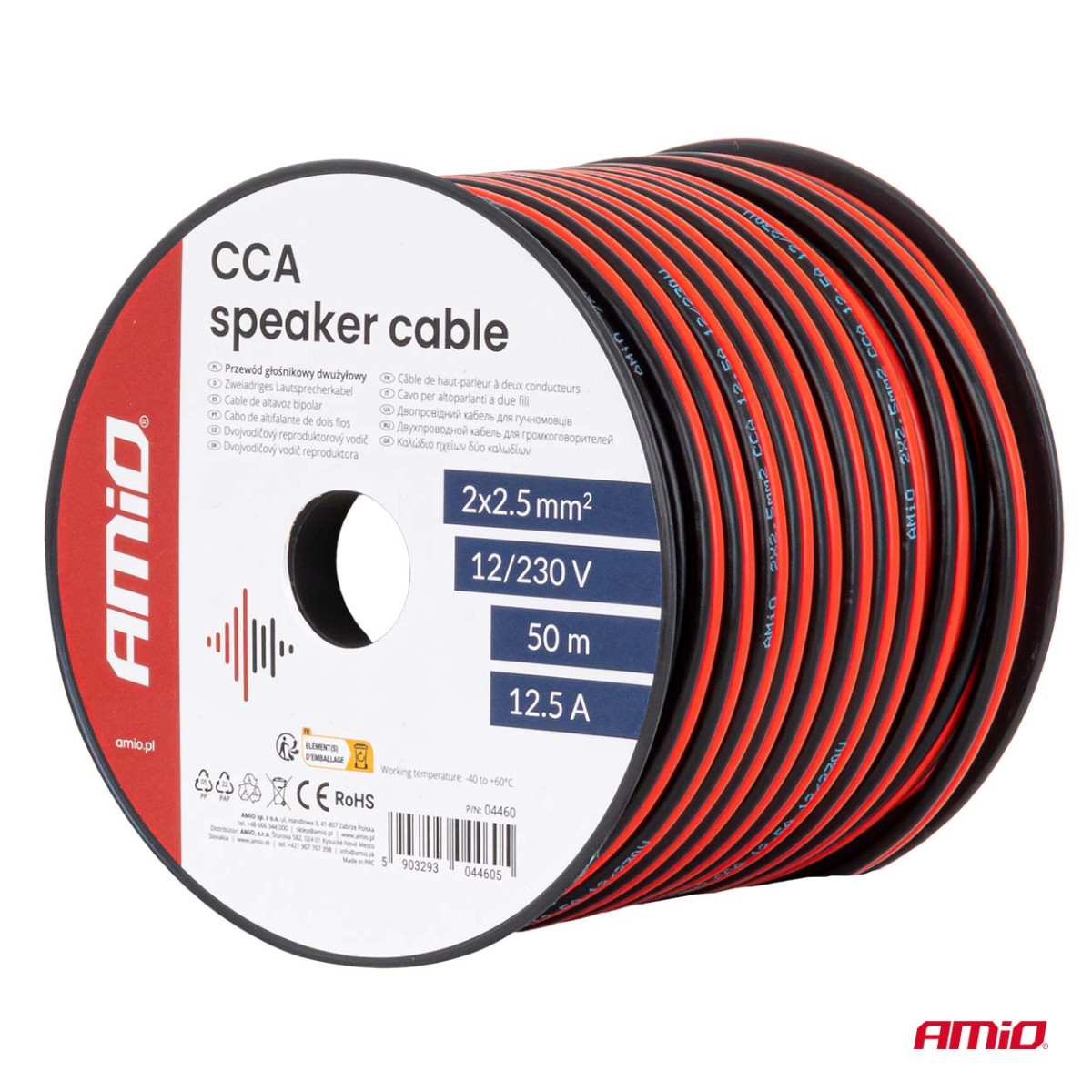 Dvejų gyslų CCA kabelis, 2x2.5mm² 50m 12.5A AMIO-04460