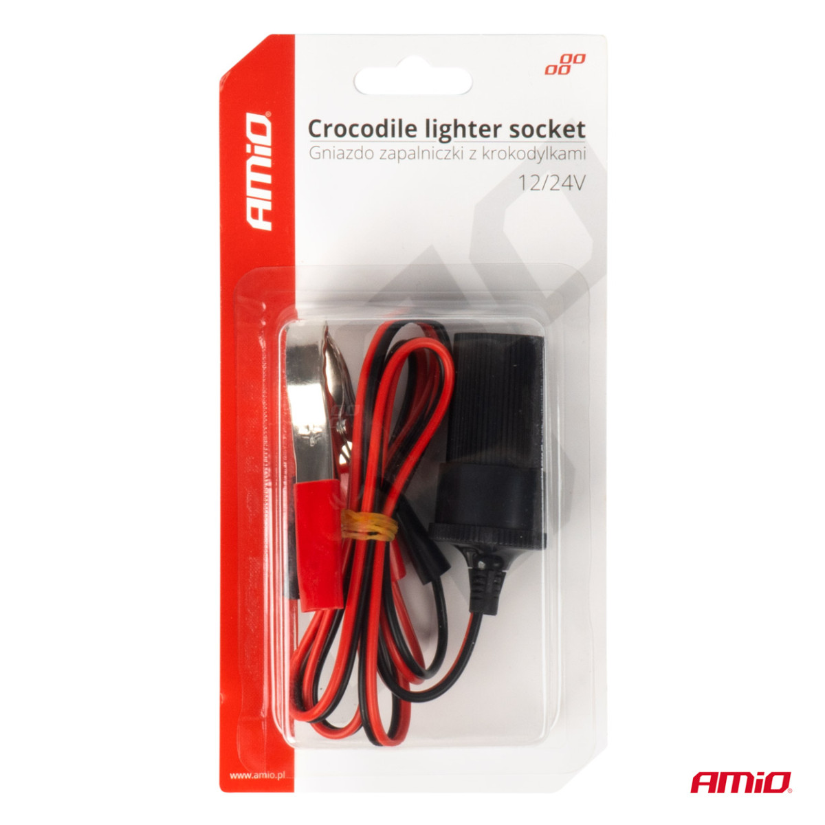 Automobilio maitinimo lizdo adapteris su krokodilo tipo gnybtais 12/24V 100 cm, AMIO-03804