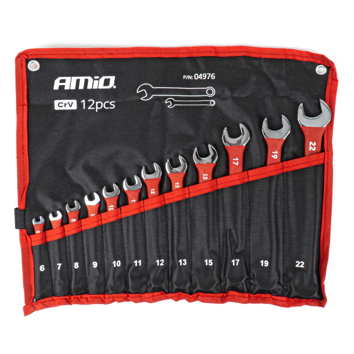 Kombinuotų raktų rinkinys, 6–22 mm, CrV, 12 vnt., AMIO-04976