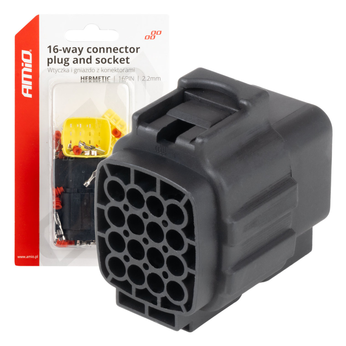 Vandeniui atspari 16 kontaktų elektros jungtis, 2,2 mm AMIO-04353