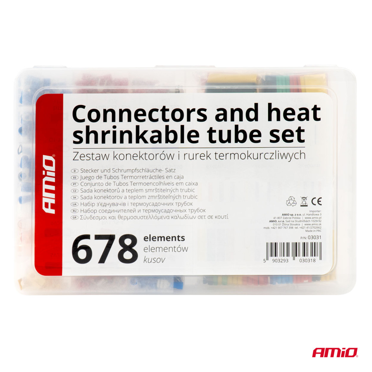 Automobilinių jungčių ir termo susitraukiančių vamzdelių komplektas 678 vnt., AMIO-03031