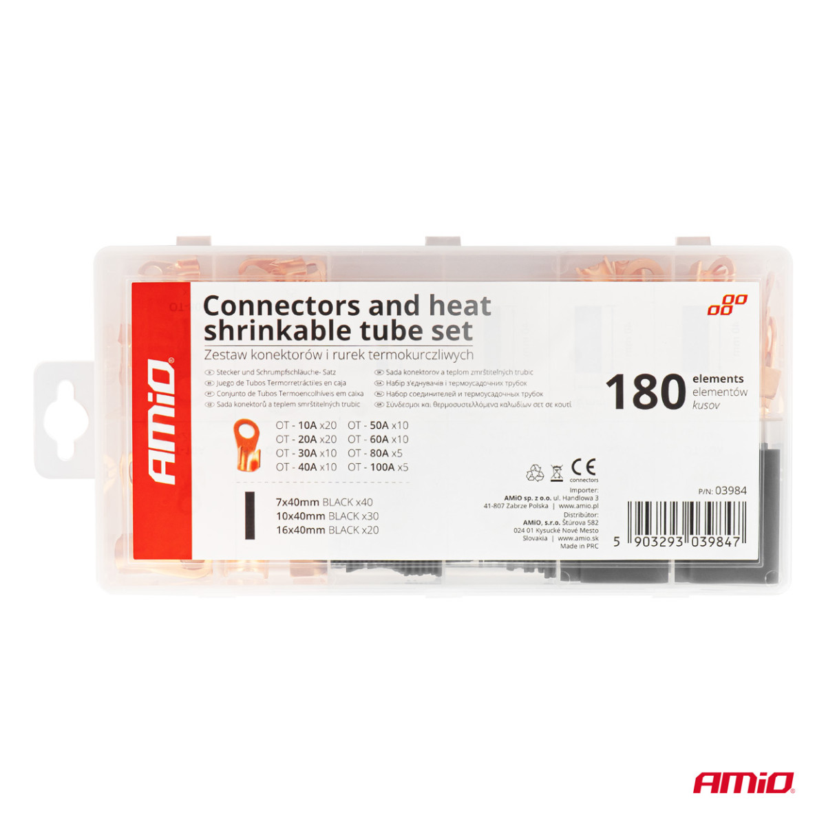 Varinių žiedinių jungčių ir termo susitraukiančių movų rinkinys, 180 vnt., AMIO-03984