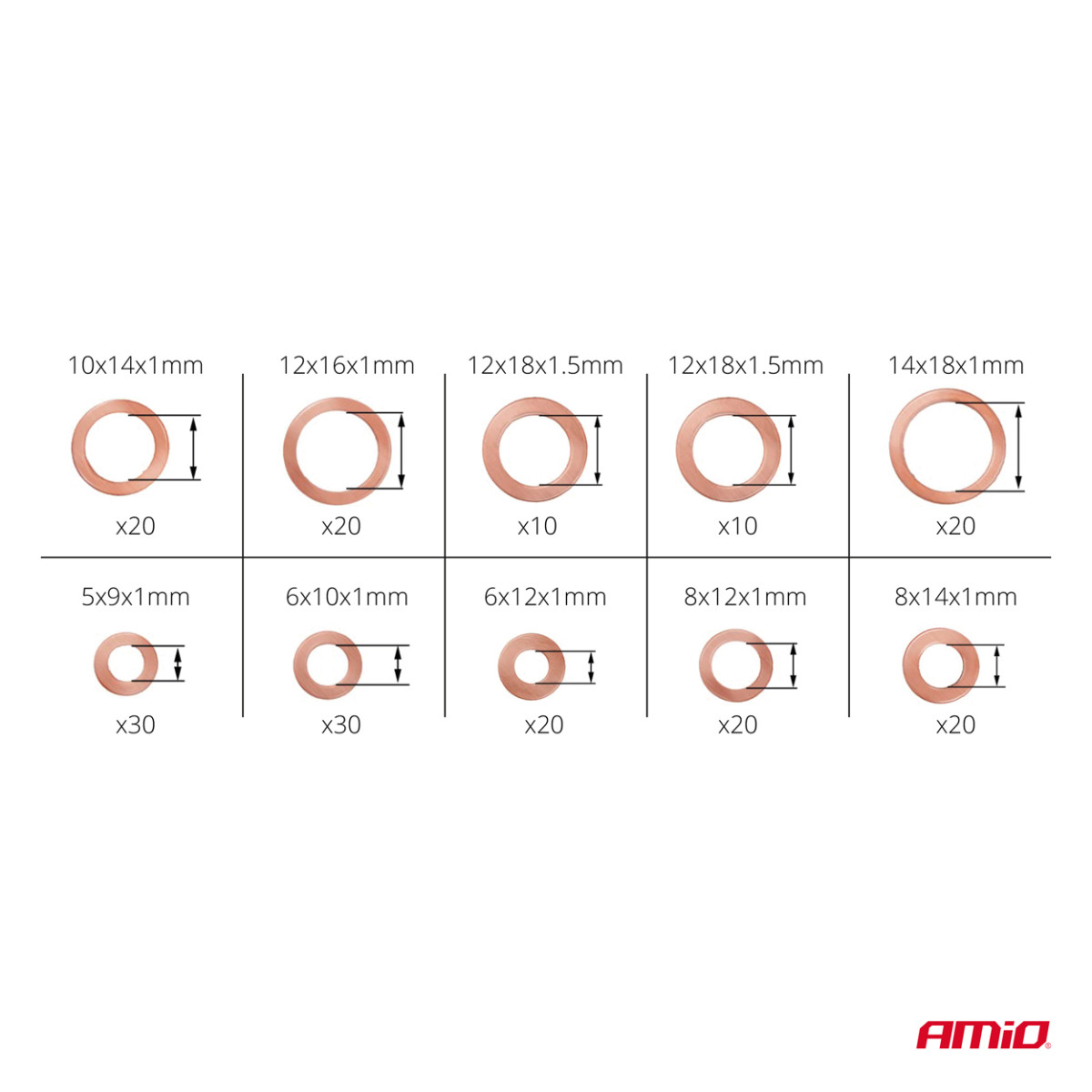 Varinių tarpiklių rinkinys, 200 vnt. AMIO-03108