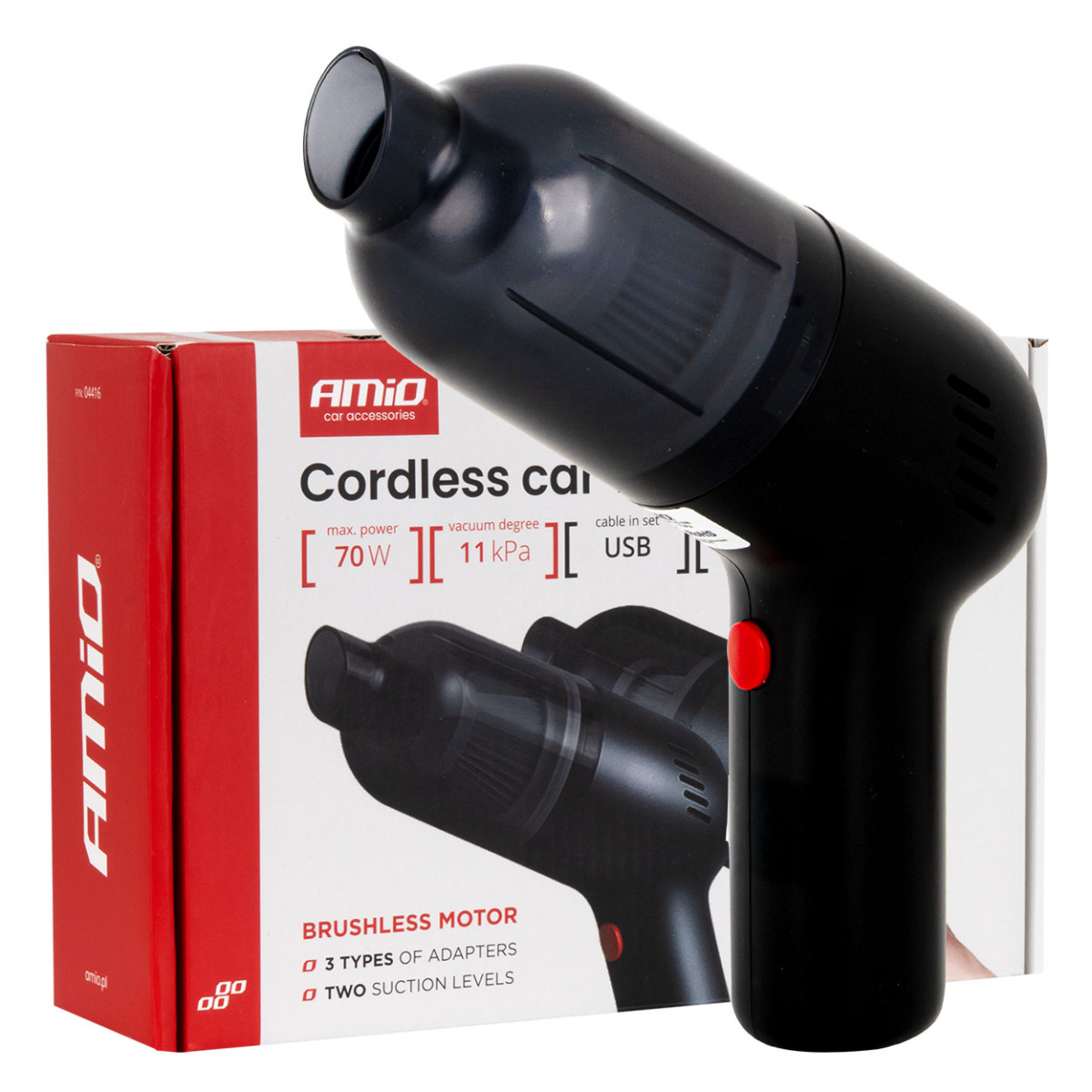 Belaidis automobilinis dulkių siurblys 70 W, 11 kPa, USB-C, su HEPA filtru, VC-08 AMIO-04416