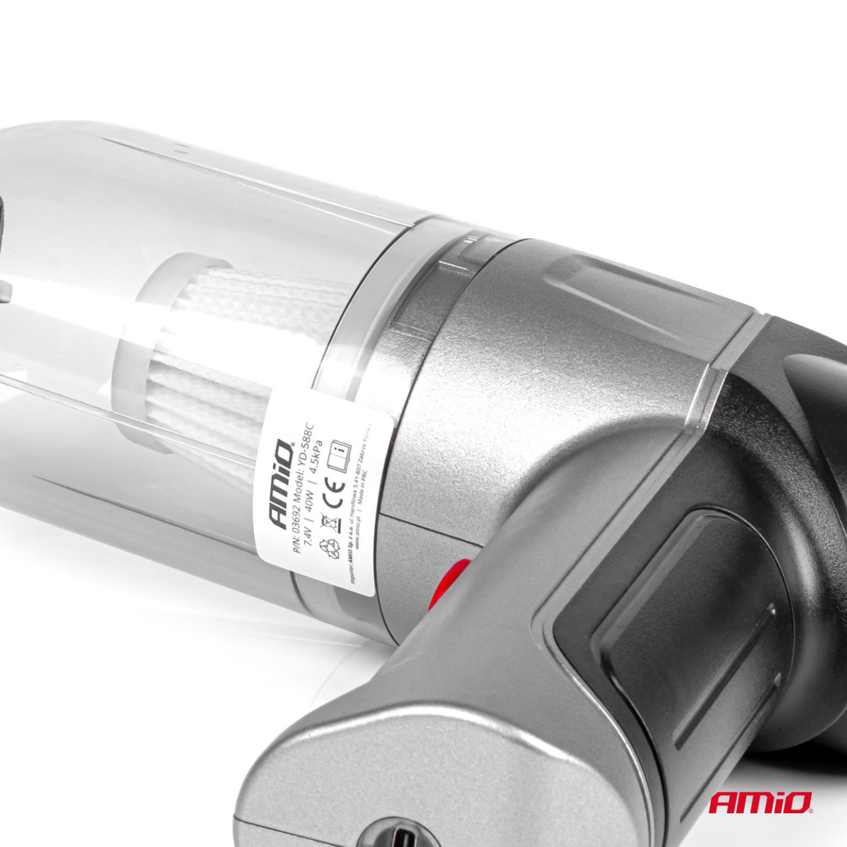 Belaidis automobilinis dulkių siurblys 40 W, 4000 mAh, su HEPA filtru, 4,5 kPa AMiO-03692