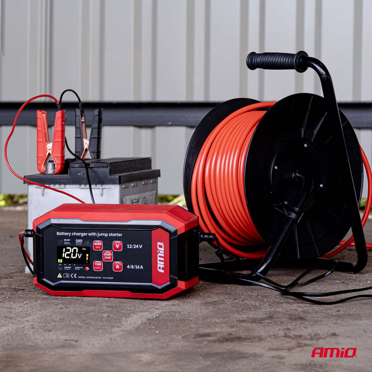 Akumuliatoriaus įkroviklis su užvedimo funkcija AGM/GEL/STD/LiFePo4 MAX 16A 12/24V PRO AMIO-04529