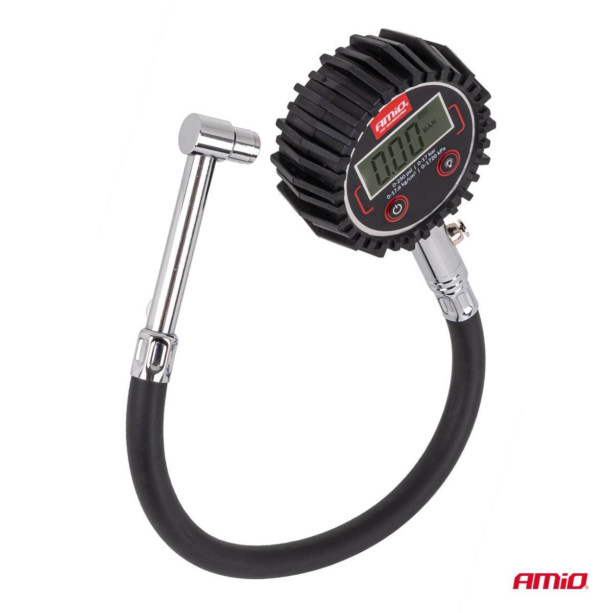 Skaitmeninis manometras su 30 cm žarna ir išleidimo vožtuvu 17 bar AMIO-04465