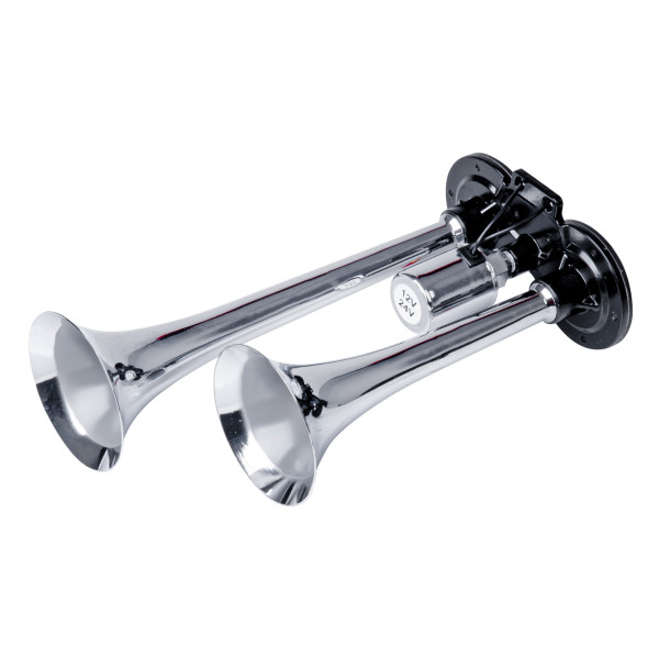 Dvigubas garso signalas – 150 dB, chromuotas, 12-24V, AMIO-03617