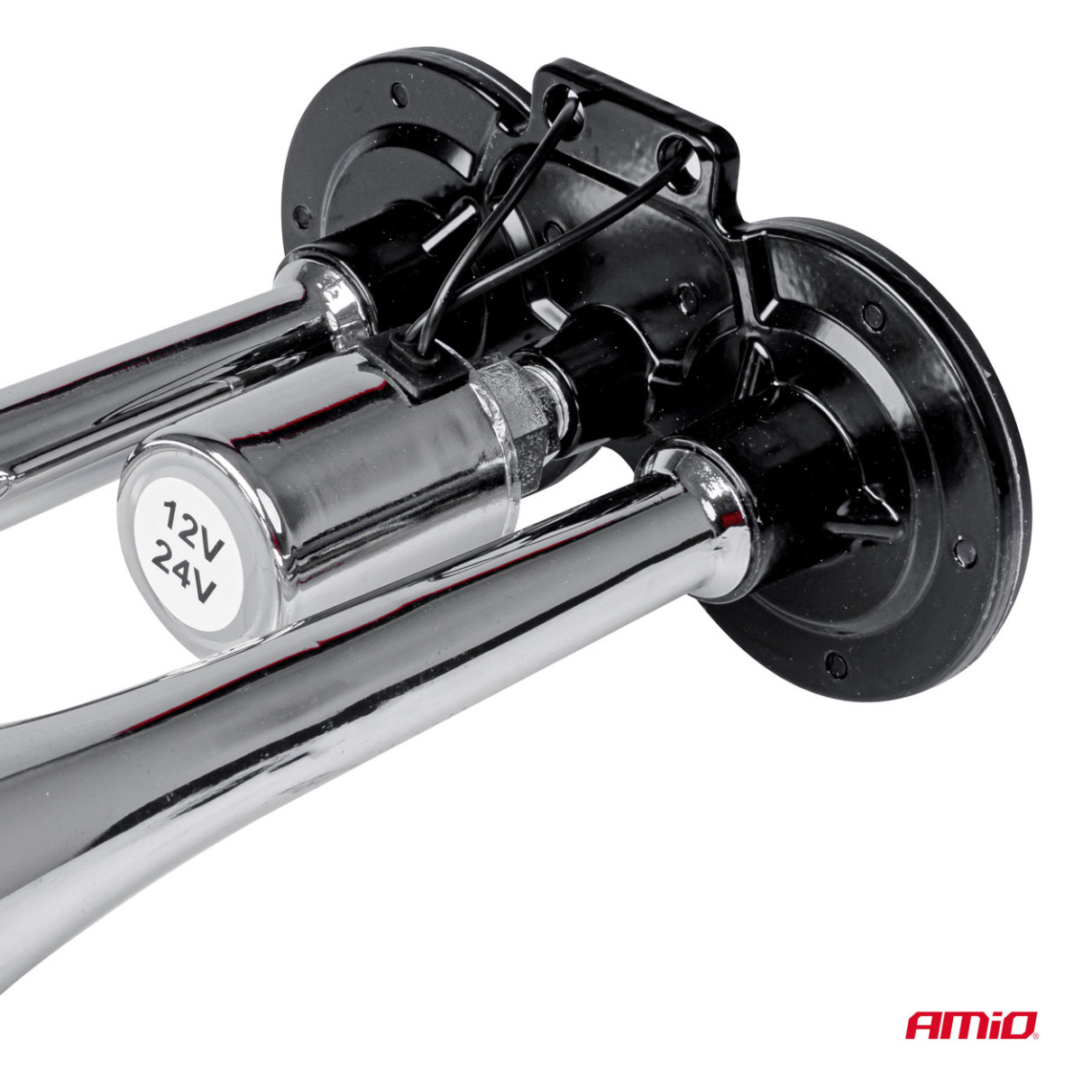 Dvigubas garso signalas – 150 dB, chromuotas, 12-24V, AMIO-03617