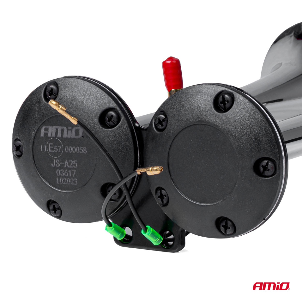 Dvigubas garso signalas – 150 dB, chromuotas, 12-24V, AMIO-03617